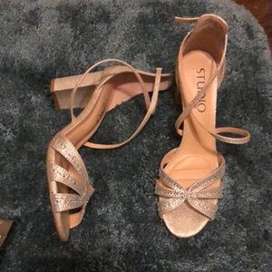 Gold Block Heels 7.5 Badgley Mishka